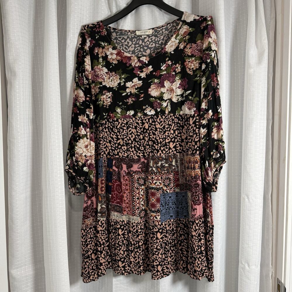 Umgee Boho Dress Womens XL Floral Patchwork Boho Gypsy Cottagecore Babydoll